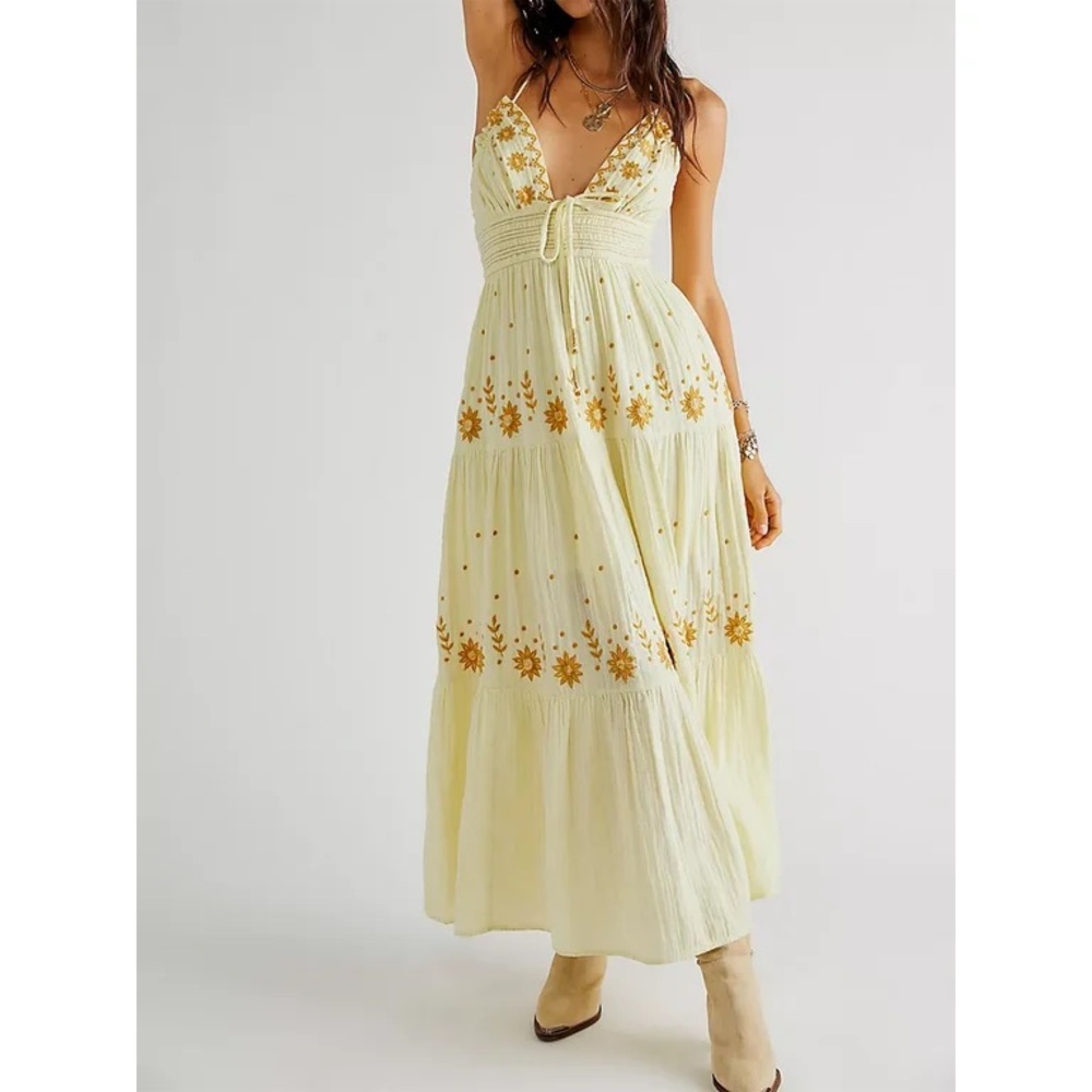 Free People Yellow and Gold Halter Maxi Dress